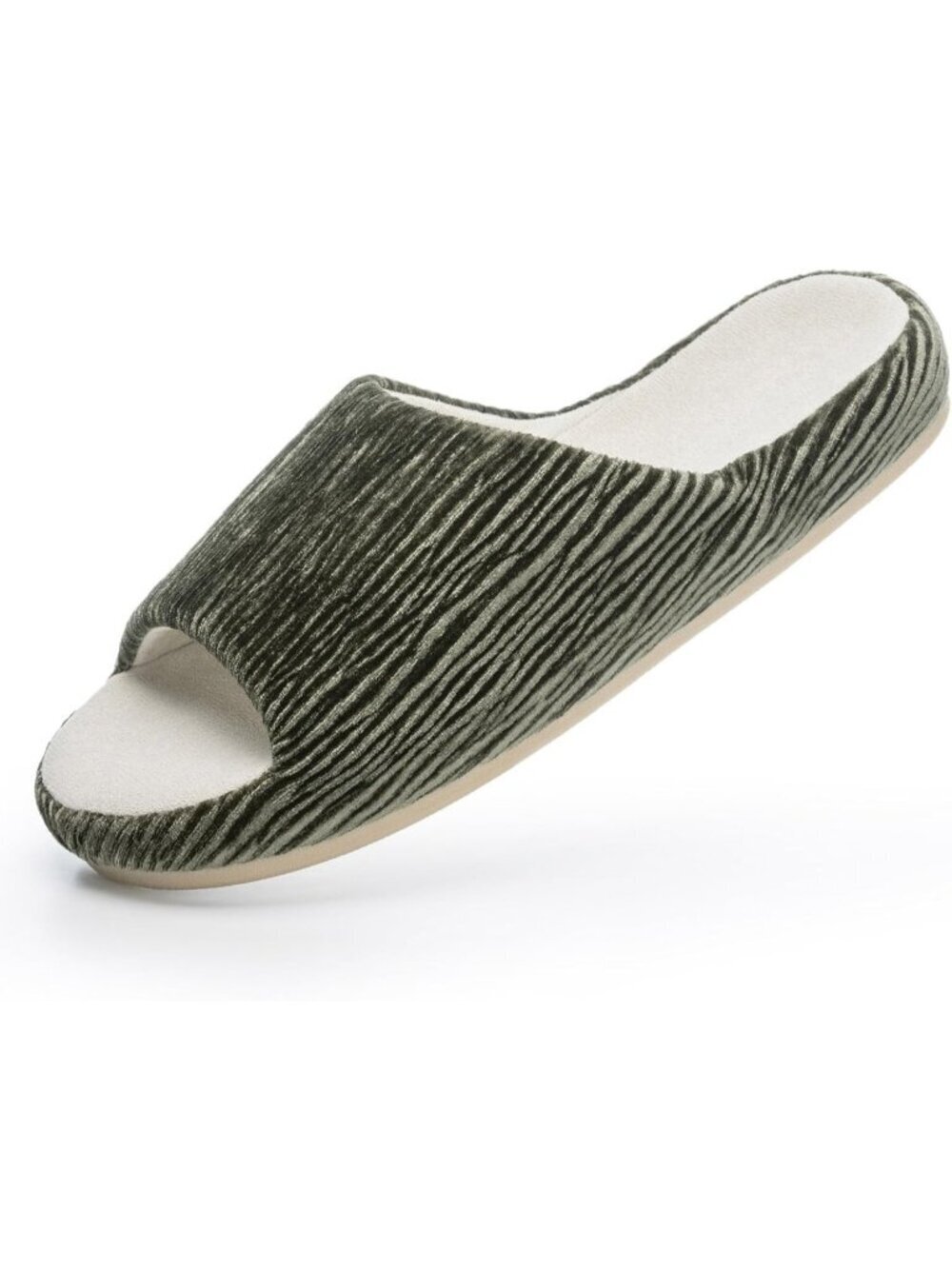 Women's Olive Pull-On Classic Memory Foam House Cozy Open Toe Soft Slipper Shoes